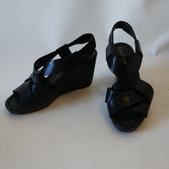 Cole Haan Black Wedge Sandals - Picture 1 of 8
